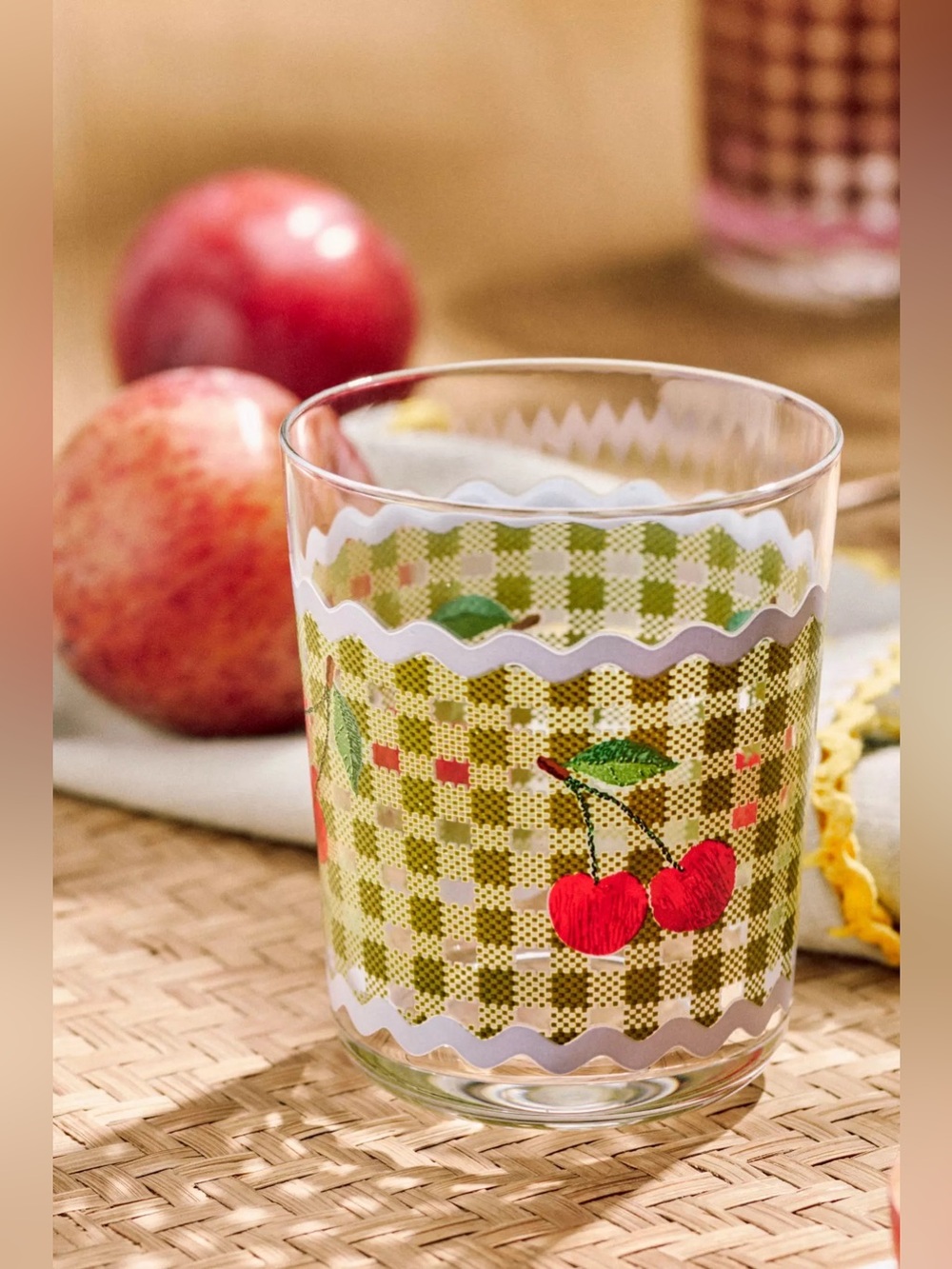 NEW Anthropologie Ischia Gingham Fruit Juice Glass Cherry